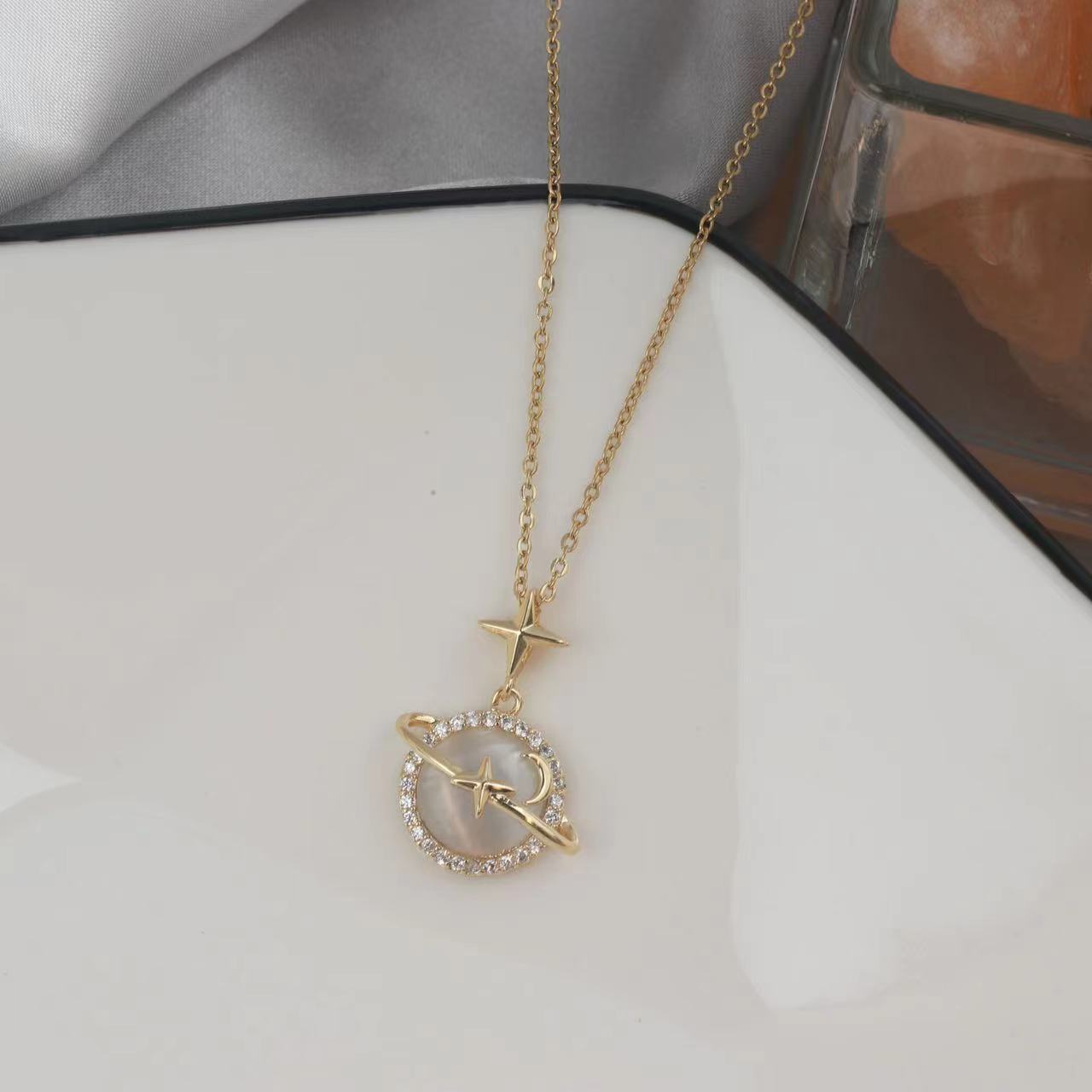 Simple Style Star Titanium Steel Necklace Inlay Artificial Gemstones Zircon Stainless Steel Necklaces_colorza_2