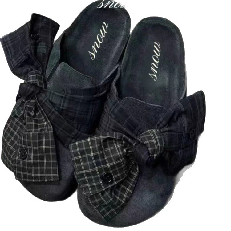 Summer footwear platform, universal slippers with bow, french style, genuine leather