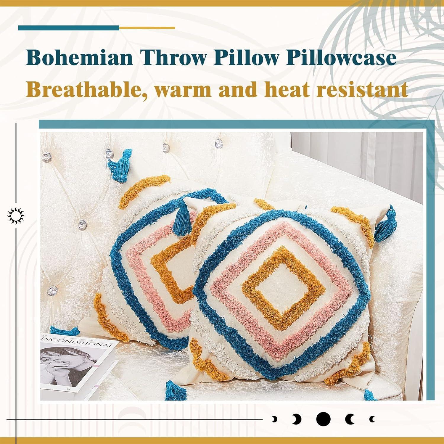 Bohemia Wind Weaving Shorts Pillow Cover con patrón de diamante de bordilla 18 pulgadas de dos piezas