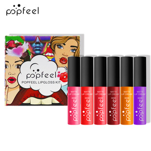 Cross-Border Popfeel Pop Style Lip Gloss Lip Glaze Liquid Lipstick Long-Lasting Non-Stick Cup Waterproof Set Lip Gloss
