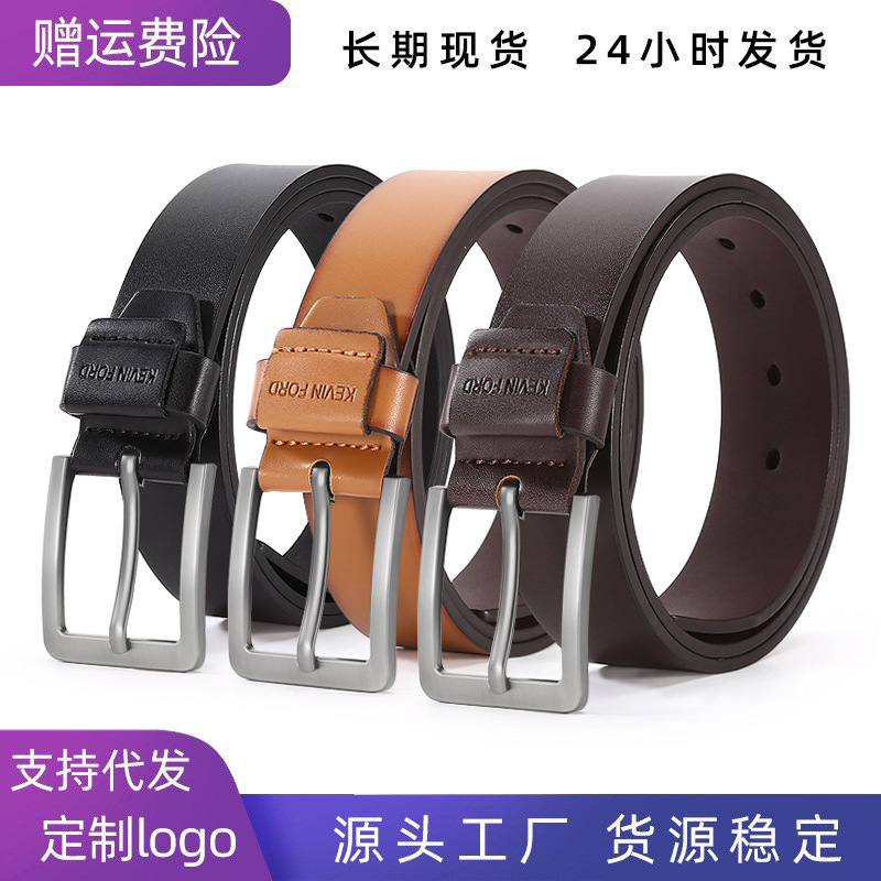 Nuevos hombres de aleación perforada pin hebilla cinturón joven y de mediana edad casual todo partido jeans aviación cinturón de piel de vaca al por mayor