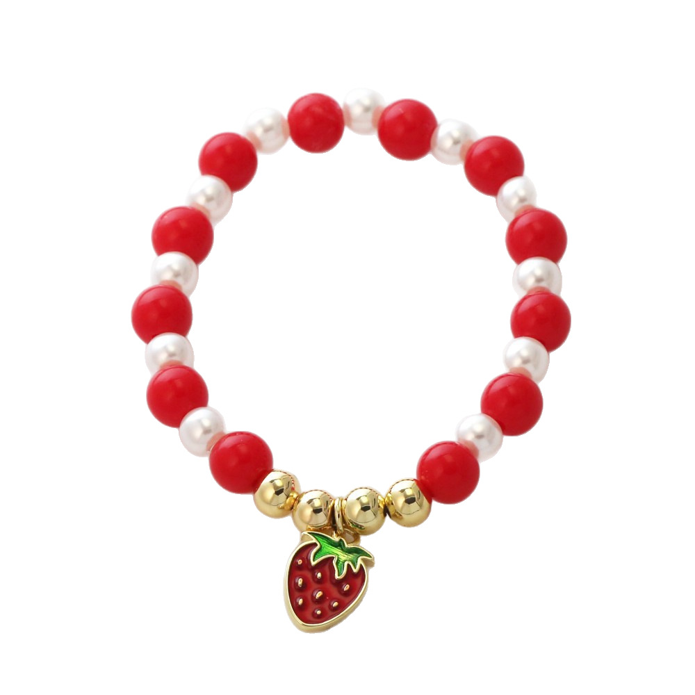 Pulsera con labios, perla y fresa esmaltados