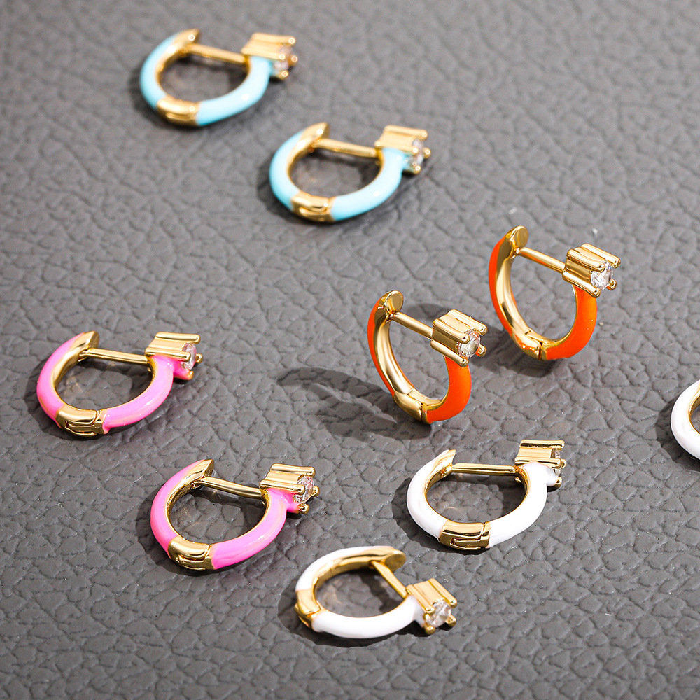 4g Weight Artificial Gemstones Inlay Material Earrings Classification Housewarming, Anniversary, Business, Wedding, Travel, Birthday, Festival Occasion Alloy Material Geometric Pattern Women'S Gender Stoving Varnish Design White, Purple, Blue, Yellow Color Geometric Stoving Varnish Alloy Artificial Gemstones Hoop Earrings 无