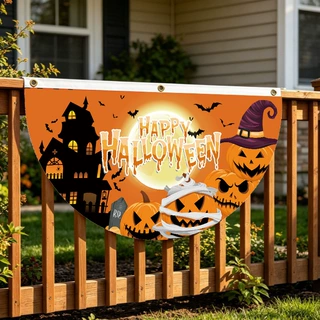 万圣节扇形旗 节日氛围布置户外庭院护栏装饰Halloween半圆旗挂旗