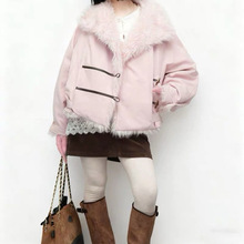 小个子 粉绒绒两面派~ 气质对扣双面穿夹克毛毛短外套