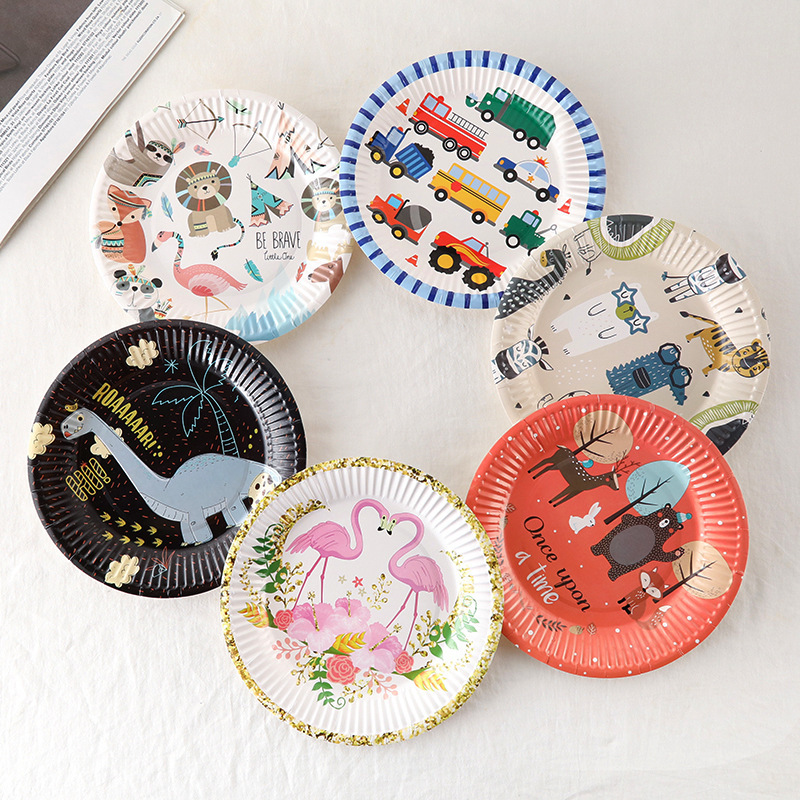 7 inch cartoon disposable color paper plate children's birthday party wedding supplies decoration pink small crane car 7 inch cartoon disposable color paper plate children's birthday party wedding supplies decoration pink small crane car