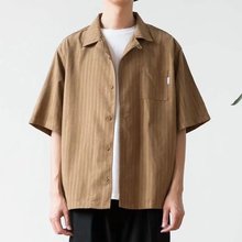 ins衬衫夏季潮流青春流行日系短袖潮原宿简约条纹新款文艺标准男