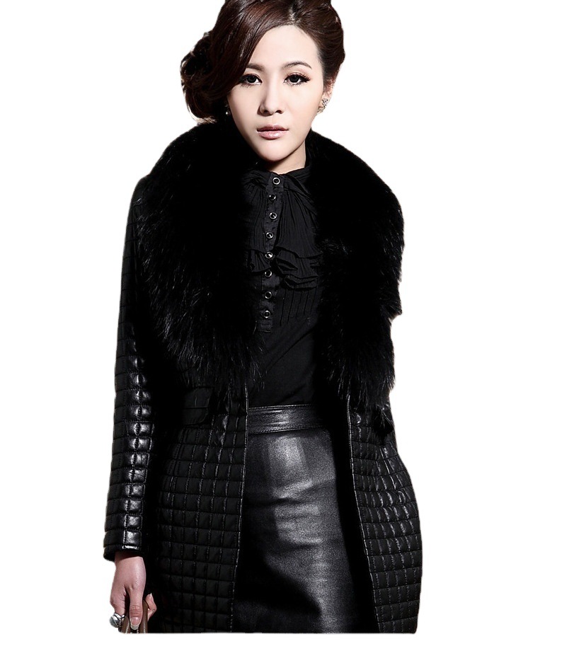 Pu Leather Imitation Fur Plus Cotton Leather Outwear Women's Mid-Length Outwear