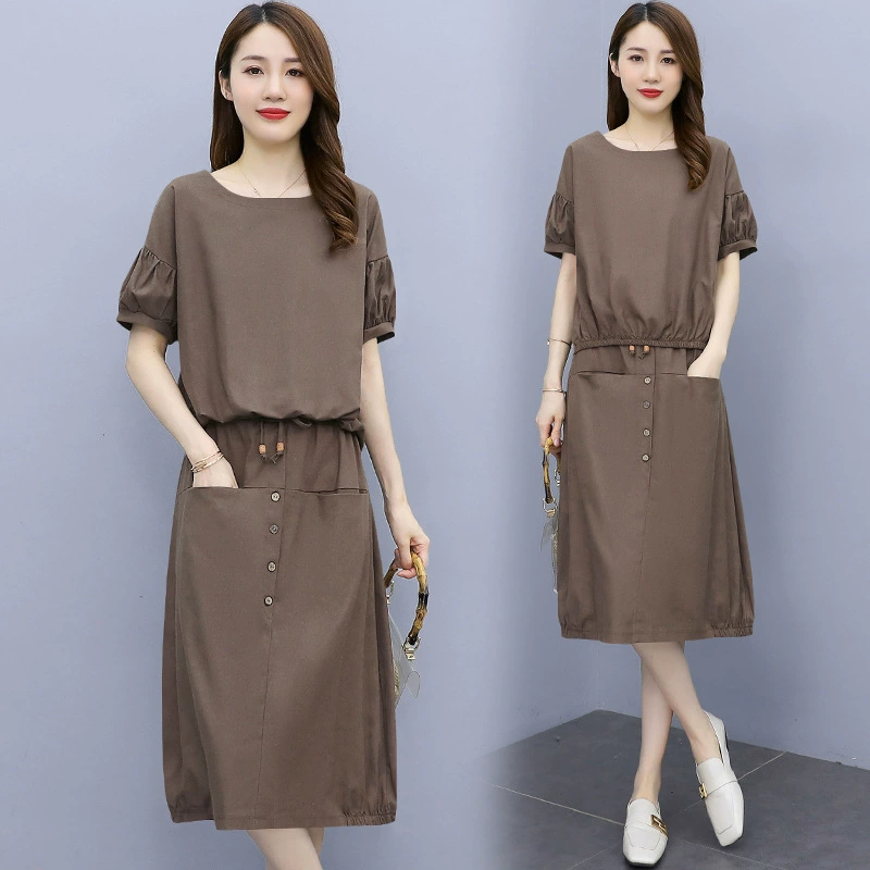 Новинка: летний женский комплект из хлопка и льна больших размеров, свободный, стройнящий, модный льняной костюм-платье из двух предметов