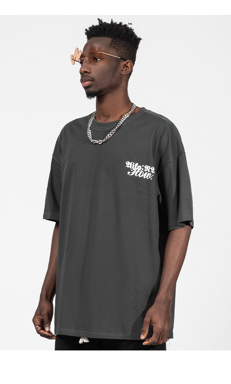 Camiseta masculina de marca de moda americana, manga curta, solta, tamanho grande, 220g, camisa de casal de hip hop de rua_voghion.com