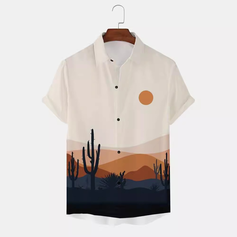 Comercio exterior transfronterizo de los hombres primavera europea y americana nueva solapa impresa en 3D manga corta a rayas retro camisa casual hombres al por mayor