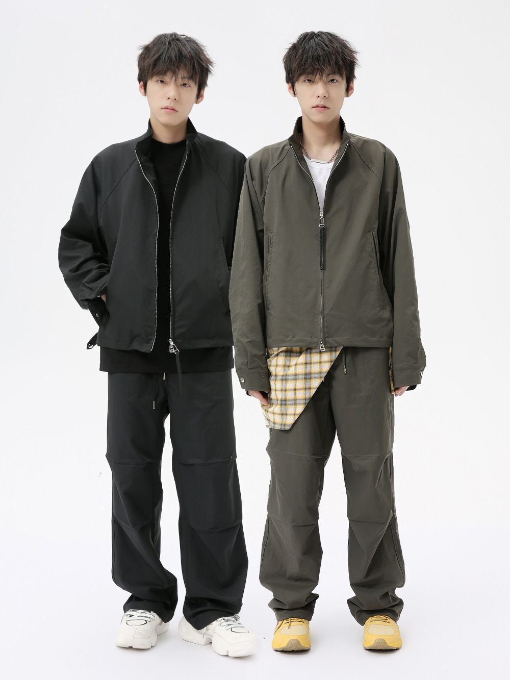 MTLCLOTHES Hombres| 2024 otoño nuevo producto simple herramienta de viaje chaqueta con cremallera pantalones de color sólido conjunto