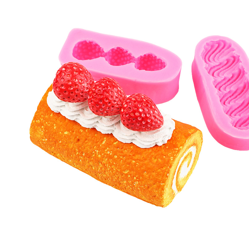 Helado de conejo de crema de rollo suizo 3 piezas de crema de fresa molde de silicona en forma de tira decorativa molde de pellizco de bricolaje