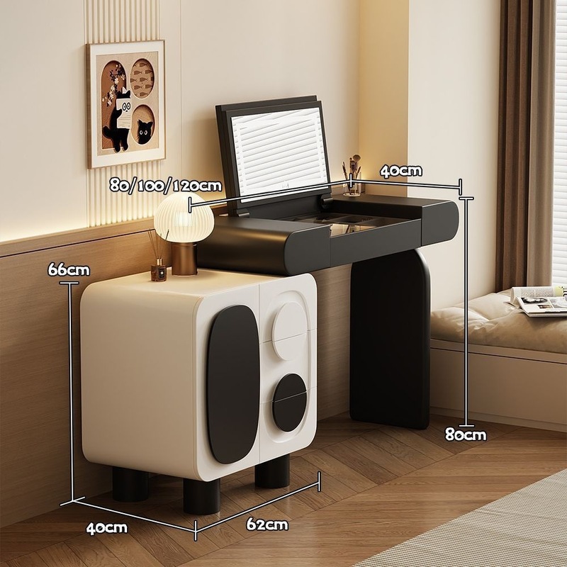 黒と白のパンダドレッシングテーブル小さなアパート無垢材ドレッシングテーブル寝室クリームレトロスタイルチェストオールインワン新しいフリップカバー|undefined