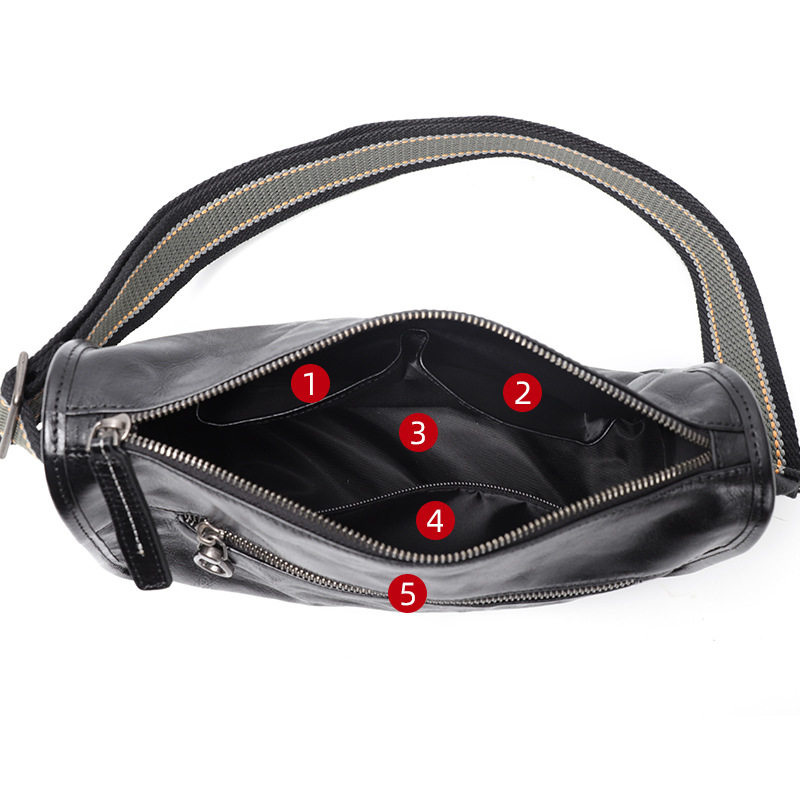 Túi đeo chéo nam da bò thật 29×11×17 cm phong cách đường phố — 3019 giá đặc biệt, Màu đen da thực vật, Da cầm tay màu đen