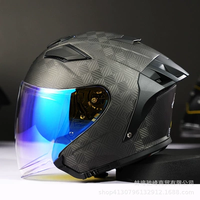 Helmet Motorcycle 3/4 Helmet Lightweight — Motosiklet kaskı (dəbilqə) - 12k-matte-black-transparent-day-and-night-blue-coated-lenses-m