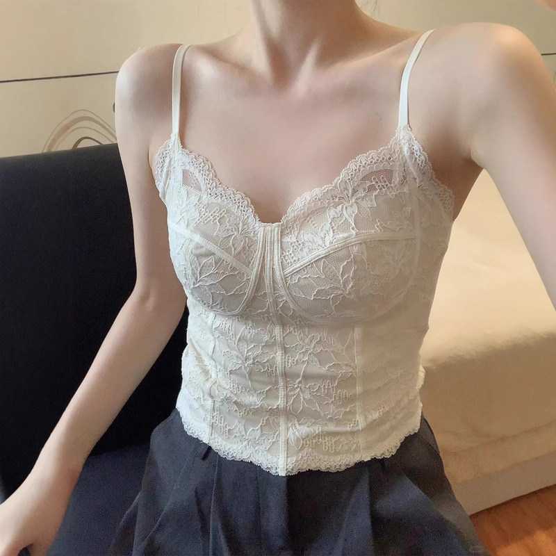 Beautiful Lace Camisole with Chest Pads for Spring and Summer Outerwear, Women's Vest for Layering under Suits, Beautiful Back Top, Fishbone Corset Wholesale Beautiful Lace Camisole with Chest Pads for Spring and Summer Outerwear, Women's Vest for Layering under Suits, Beautiful Back Top, Fishbone Corset Wholesale