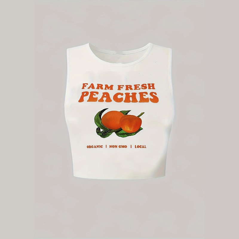 European and American 2025 Cross-Border 1 Piece White Letter Fruit Graphic Crops Vest