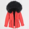(Single fur collar) red + black raccoon fur + black artificial fur with inner transparent