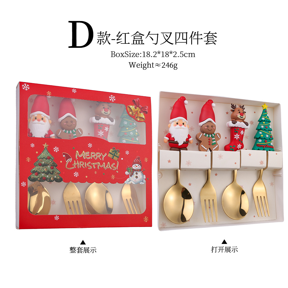 W juego de cuchara de Navidad transfronteriza dibujos animados lindo divertido muñeco de nieve cuchara postre de Navidad creativo cuchara tenedor vajilla de regalo image 11