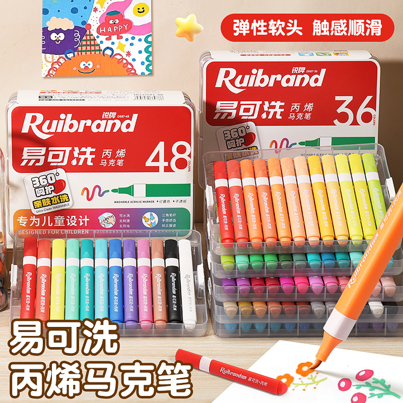120 colores fáciles de lavar acrílico marcador pluma set niños lavable no tóxico acuarela pluma pincel de color triangular