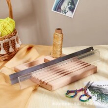 现货实木尺子底座收纳架家用布尺直尺托盘整理架木制尺子线轴支架