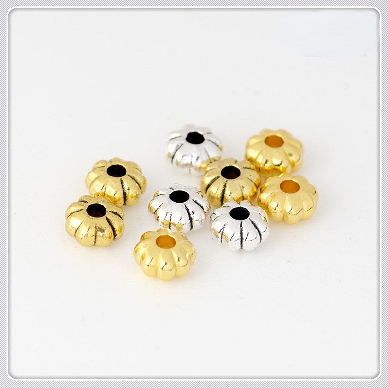 Venta al por mayor de aleación chapado en oro Cuentas planas espaciador hecho a mano cuentas de melón de plata bricolaje accesorios de joyería cuentas sueltas