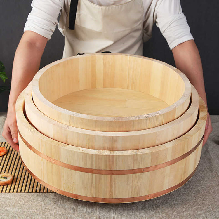 Estilo japonés de madera olla bibimbap Cubo de madera vajilla vinagre arroz sashimi arroz al vapor olla de arroz olla de cocina de madera Sushi Bibimbap olla