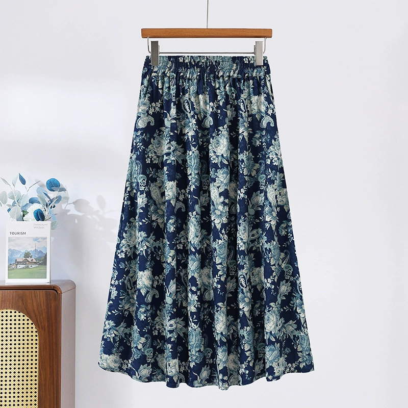 Модная летняя новая юбка с цветочным принтом для мам среднего и пожилого возраста, утягивающая тонкая юбка средней длины с высокой талией, уменьшающая возраст