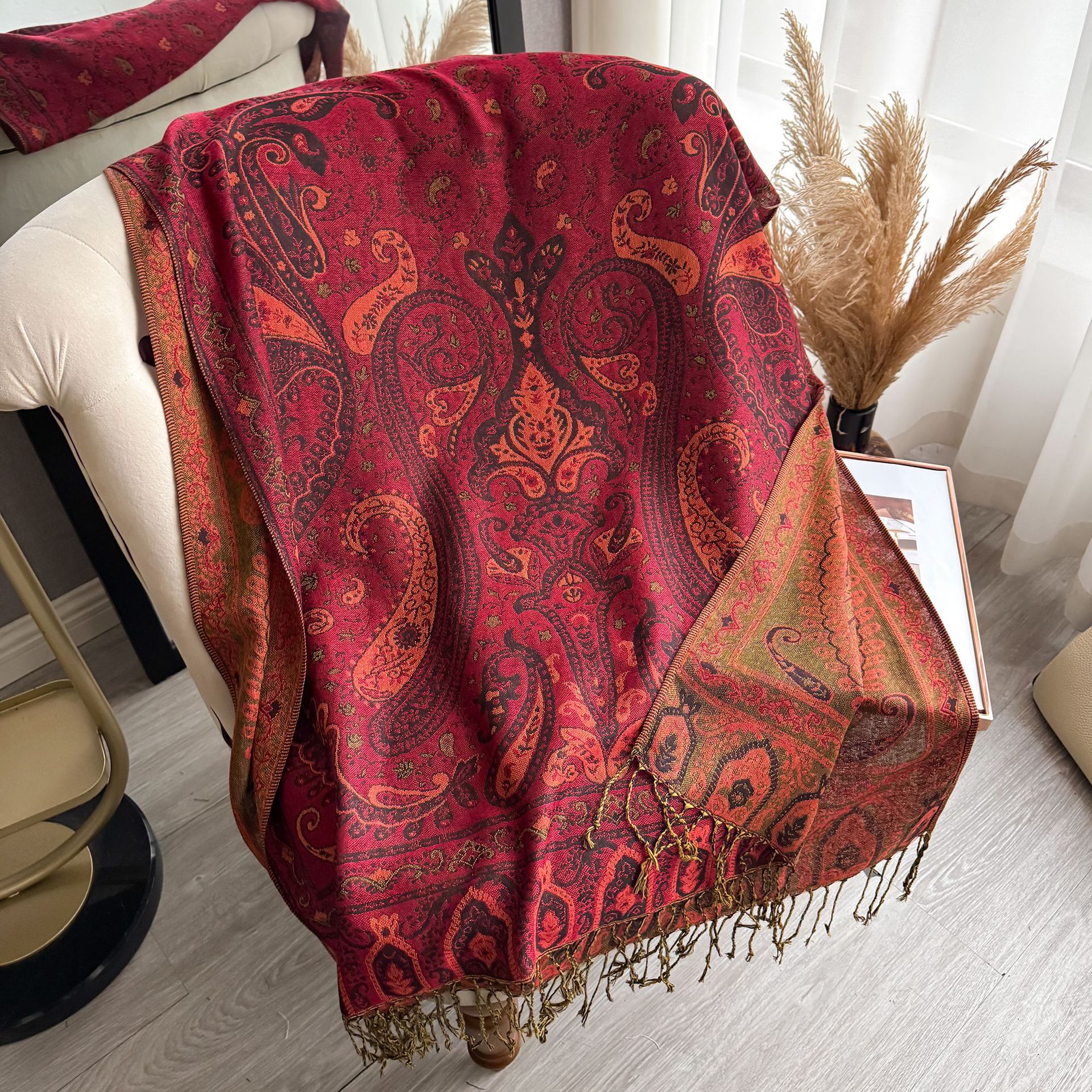 Poncho Chal con Estampado Cachemira de Imitación de Cachemira Térmico Antipolvo para Primavera y Otoño