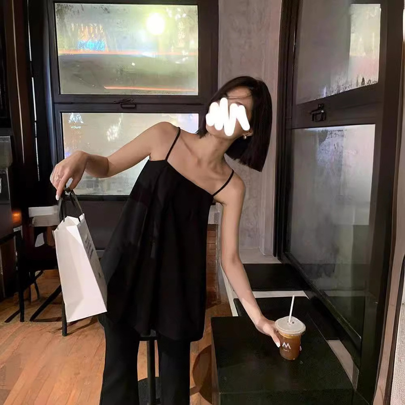 Trendy 2026 New Korean Style Loose Mid-Length Sleeveless Off-Shoulder Camisole Top for Women, Suitable for Summer Wear