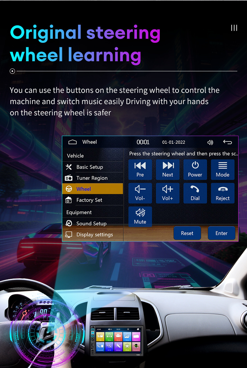 7inch Mp5 Player Car Display Screen Portable Fm Reversing Rear View Bluetooth Connection Hd 1080