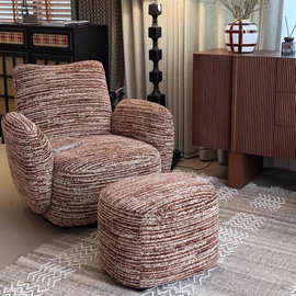 北欧中古雪尼尔布艺旋转沙发椅简约百搭单人休闲椅阳台卧室贝拉椅
