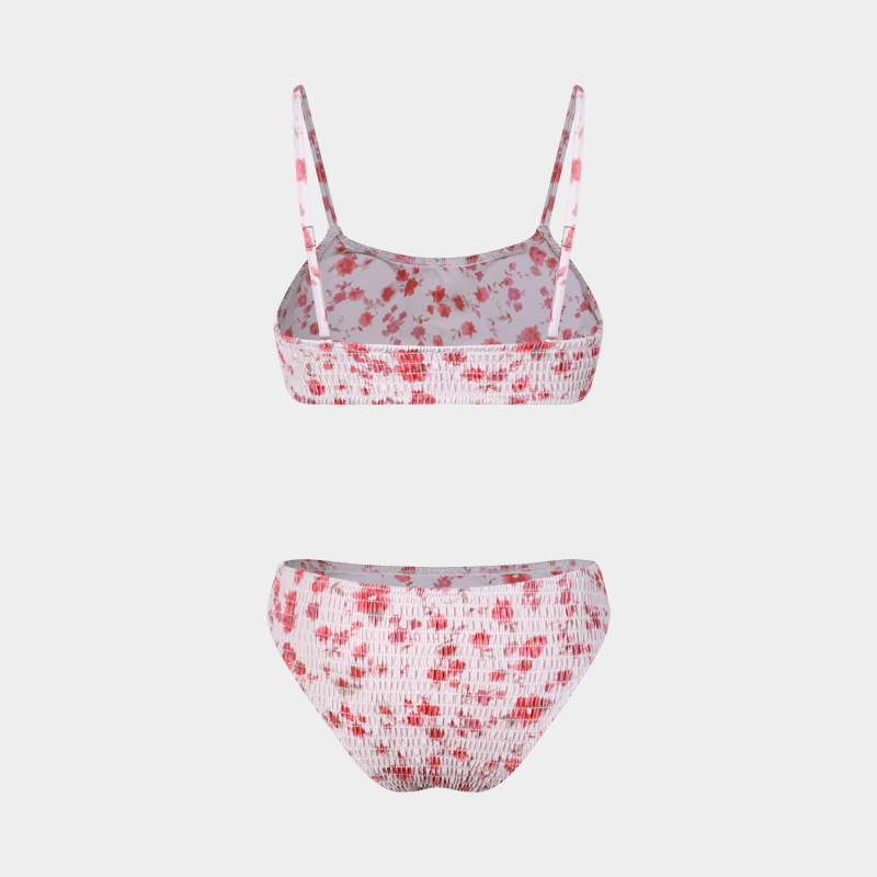 Women's Split Bikini Three-piece Swimsuit Floral Beach Wrap Set_voghion.com