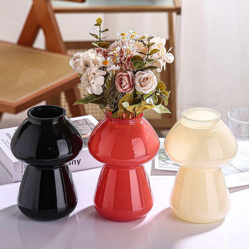 Vaso de vidrio de alto valor ligero de lujo encantador hongos sala de estar mesa de comedor hidroponía rica vasijas de bambú decoración de sala de estar