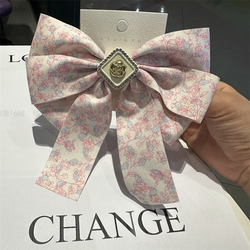 韓版網紅方形玫瑰蝴蝶結彈簧夾花朵頂夾甜美優雅髮飾發卡女批發