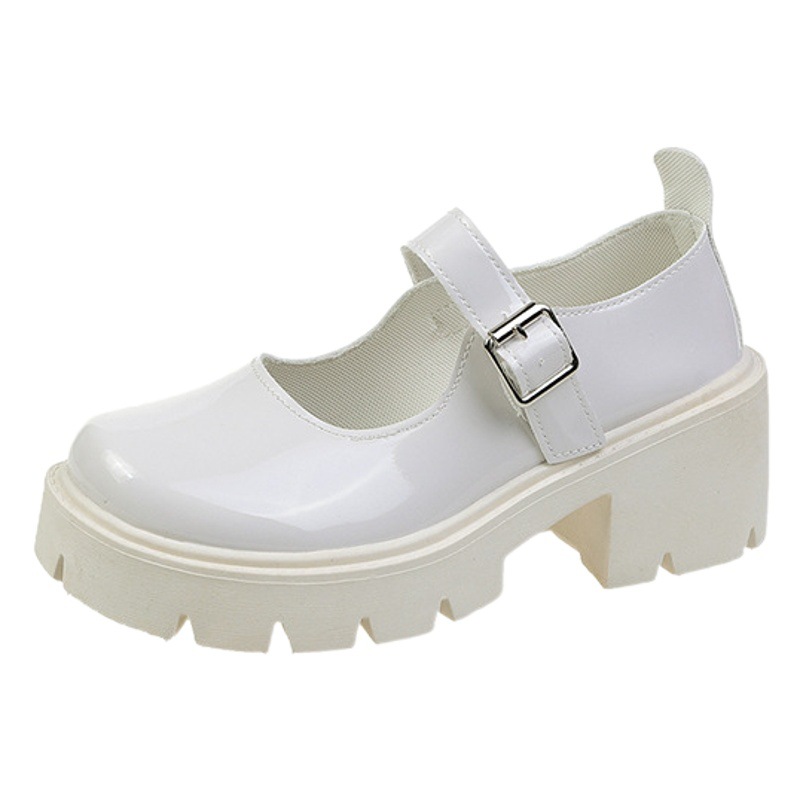 White Mary Jane Leather Shoes for Women, 2026 Summer Thin Style Cosplay Thick-Soled Chunky High Heels, Japanese Jk Style Single Shoes