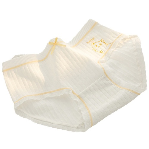 White simple small fresh type A baby cotton girls' underwear breathable mid-waist antibacterial crotch top women's briefs