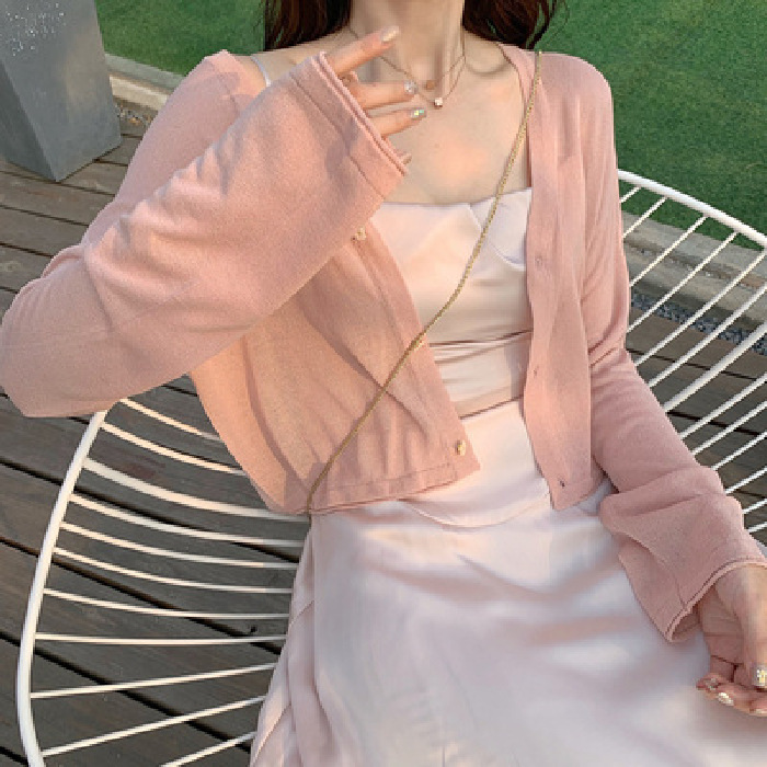 Blanco Sol protección camisa 2023 verano chal con falda corta de punto cardigan mujeres delgadas Super Fairy moda