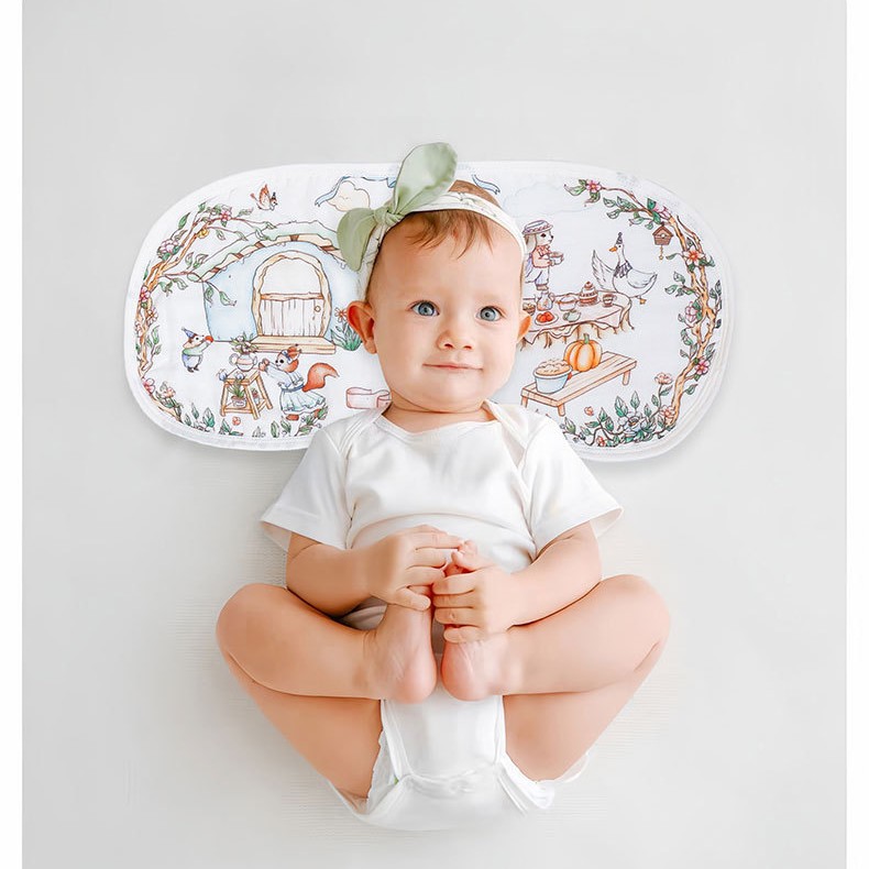 Baby Pillow Bamboo Cotton Gauze Class a Cloud Pillow Newborn Flat Pillow Breathable Pillow Cover Newborn Baby Cooling Mat Pillow