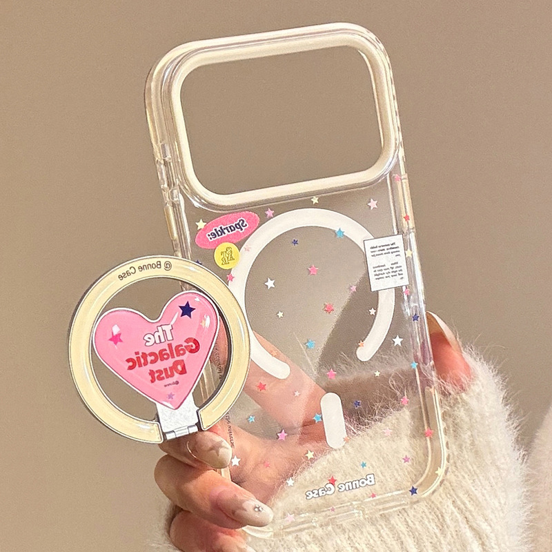 American Star Suitable for Apple 17Promax Mobile Phone Case Iphone16 Heart Magnetic Holder 14 Transparent 13 Soft