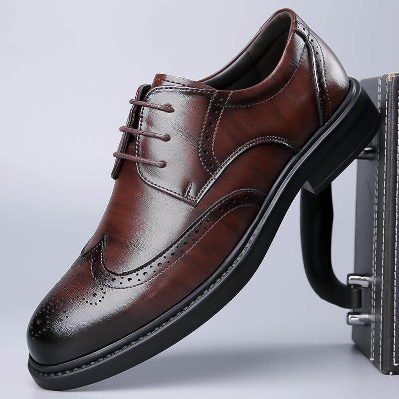 Giày da nam công sở kiểu brogue mũi tròn thắt dây — Màu nâu, Màu đen