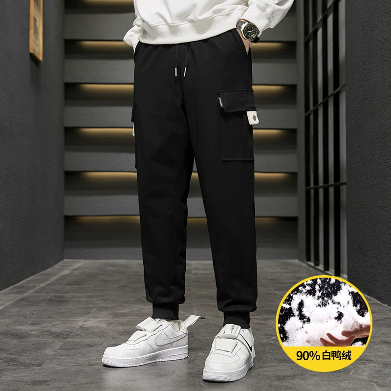 Пуховики Мужские осенне-зимние высококачественные новые белые повседневные молодежные модные теплые спортивные мужские длинные брюки на утином пуху