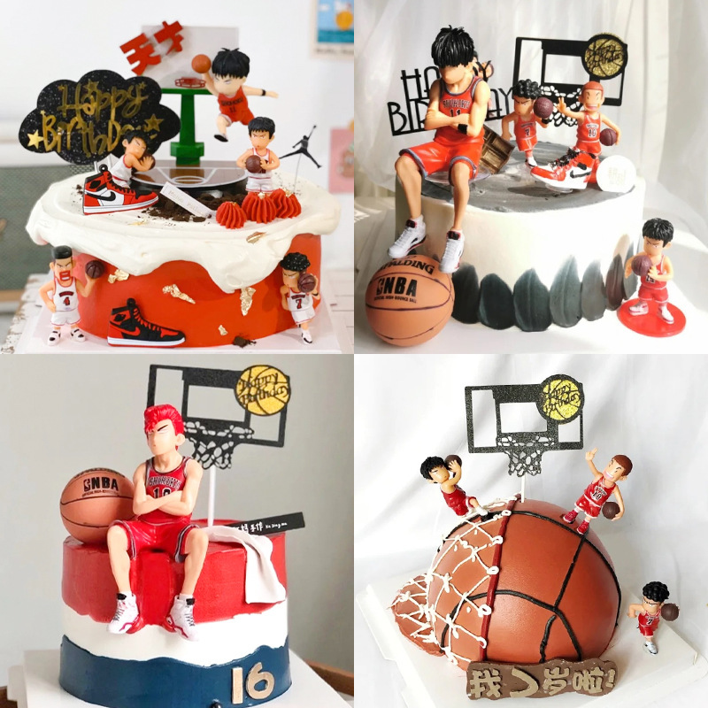 Scene cake decoration 5 types of cherry blossom, flower road flow, Sichuan Maple doll basketball cake decoration