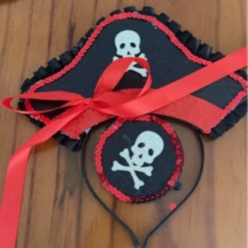 Хэллоуин Карибская пиратская шляпа черепа с глазным наконечником Лук порошок с блестками Аксессуары Призрачная шляпа Обруч Набор