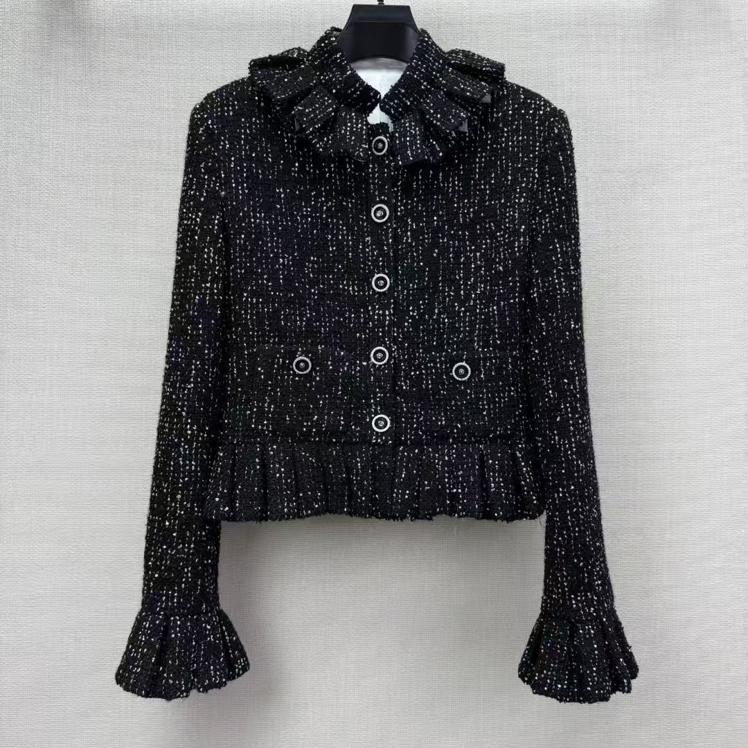 2025 Early Autumn New Style Ladylike Style Tweed Short Round Neck Single-Breasted Jacket Fashionable and Versatile Women's Top