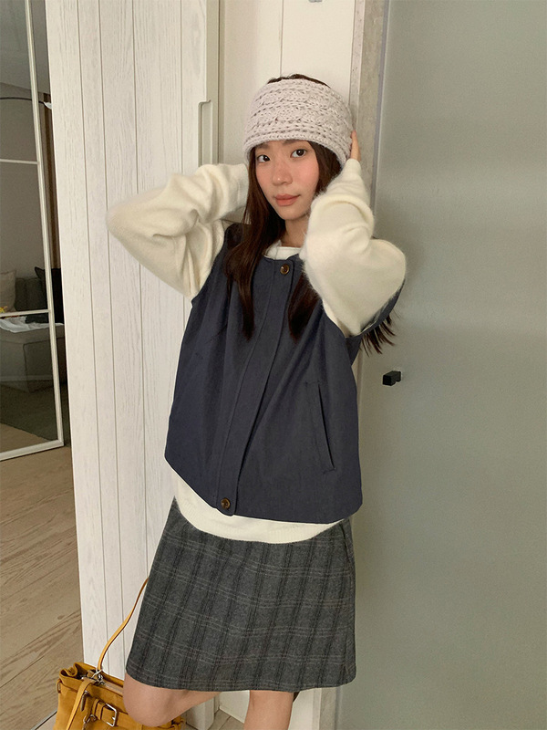 苏奈韩系简约圆领纽l扣拉链马甲女2025新款宽松百搭上衣fromanna|undefined