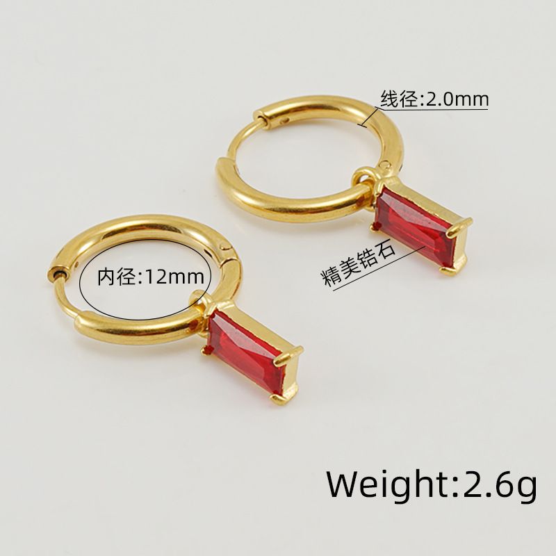 INS estilo oreja de acero inoxidable hebilla pendientes simple todo fósforo cuadrado ZIRCON pendientes oro titanio acero pendientes al por mayor