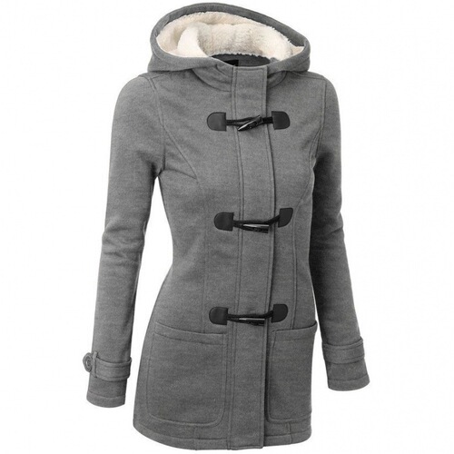 Alibaba.com Autumn/Winter New Plus Size Women's Hooded Sweatshirt with Cowhide Buttons Mid-length Fleece Sweatshirt for Women with Cowhide Buttons Out