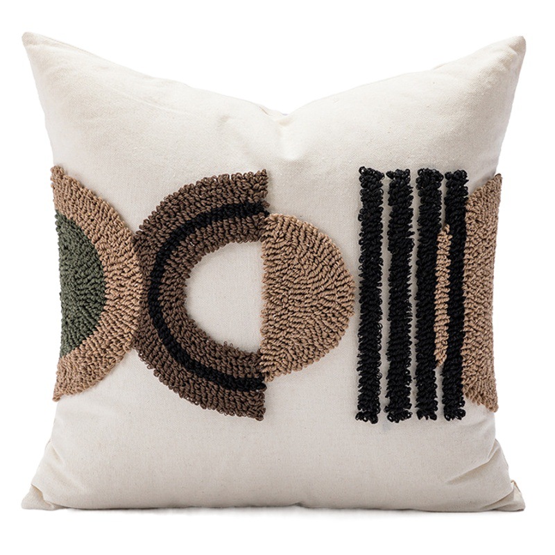 Nórdico ins estilo almohada salón sofá almohada patrón geométrico cintura cojín terciopelo bordado cojín funda de almohada al por mayor